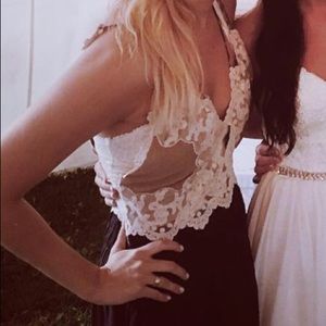 Free People Navy and Lace Romper